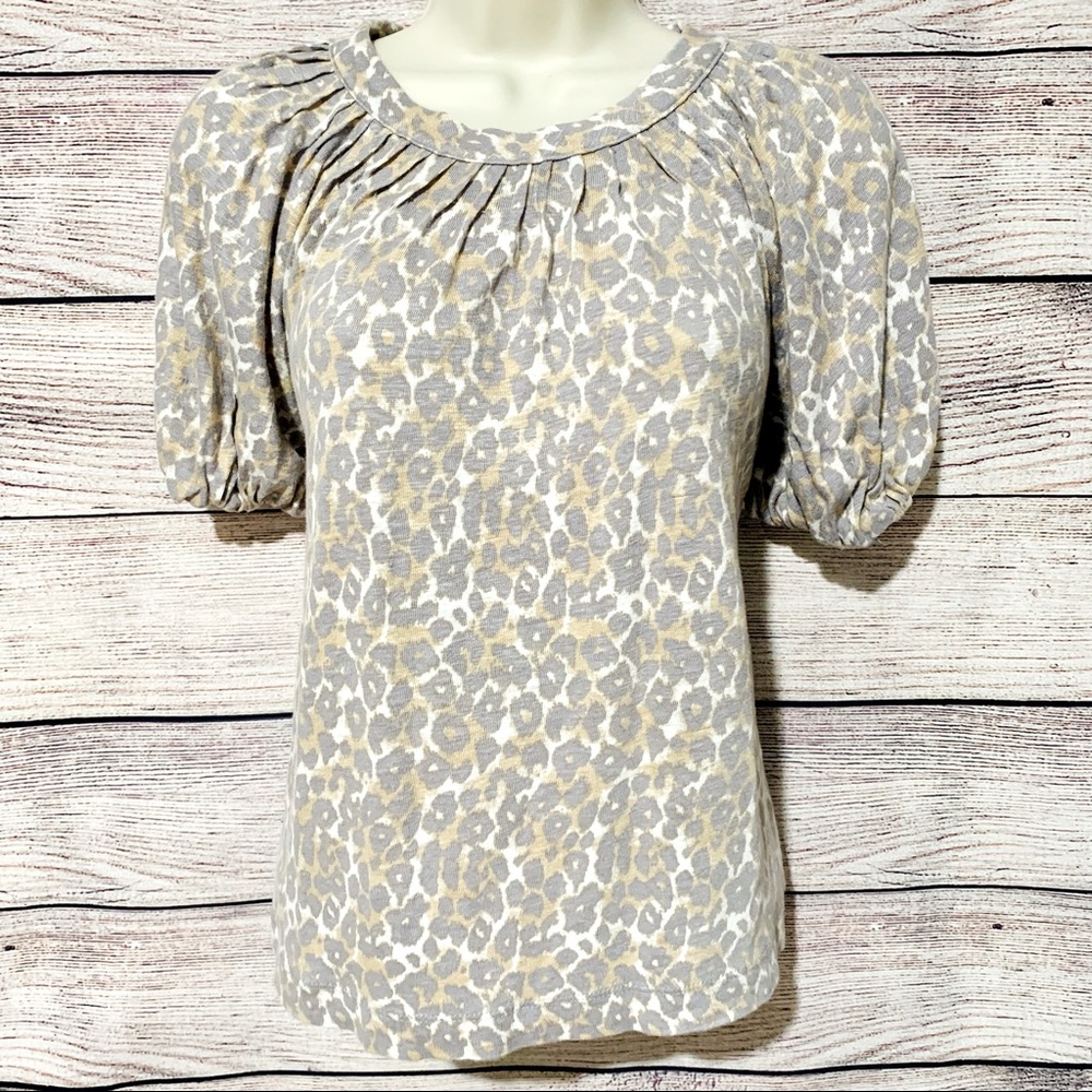 Maeve EUC Anthropologie puffed sleeve leopard print linen shirt size medium
